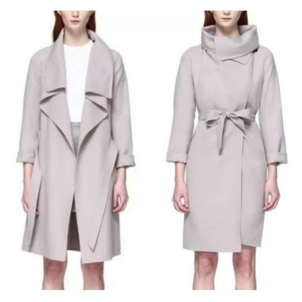 MACKAGE Loni Coat Trench Wrap Drape Wool Lightweight Classic Minimalist Gray XS